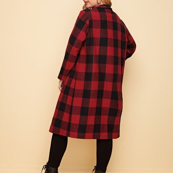 PLUS buffalo plaid open front trench pea coat fall - Picture 3 of 4